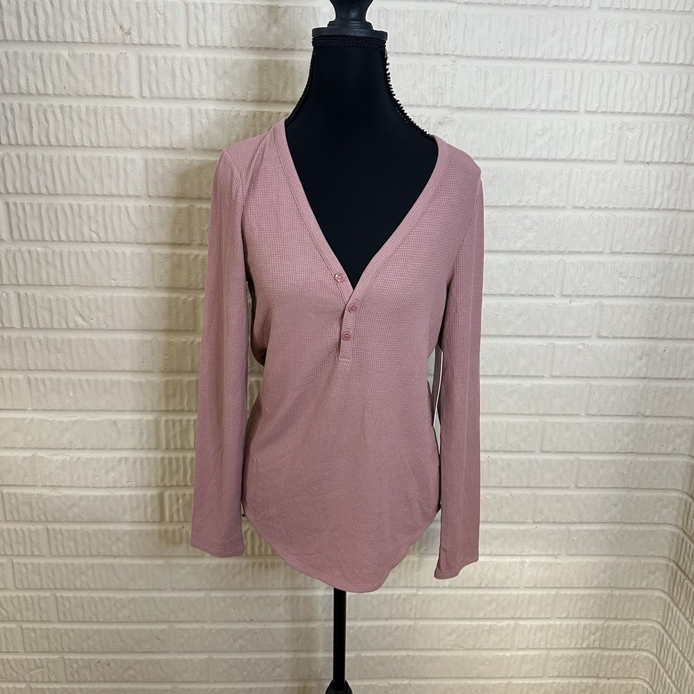NWT Athleta Wind Down Sleep Top Blush Henley Sz S Cozy Warm Loungewear PJ
